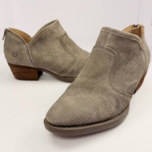 Born Gray Suede Ankle Booties Size 8 Comfort Perforated